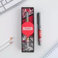 Ручка металл с колпачком «Russia», фурнитура серебро, 1.0 мм