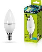 Светодиодная лампа Е14 7Вт ERGOLUX 12134 LED-C35-7W-E14-3K, 3000K, 665Лм, теплый белый, свеча