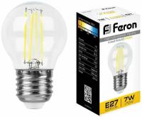 Лампа светодиодная филаментная Feron E27 7W 2700K Шар Прозрачная LB-52 25876