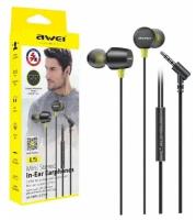 Наушники проводные магнитные AWEI L5 Mini Stereo In-Ear, mini Jack 3.5 mm, 1.2 метра с микрофоном, Черный