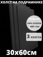 Холст на подрамнике грунтованный 30х60 см, плотность 400 г/м2 для рисования 2 шт