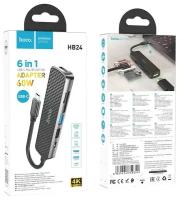 Type-C хаб Hoco HB24, HDMI USB3.0 USB2.0 SD TF PD черный