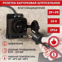 Розетка Rexant 16A, влагозащищенная IP54, с/з, о/у, из каучука