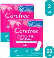 Ежедневные прокладки Carefree СOTTON FEEL NORMAL PERFUME FREE, женские гигиенические 100% дышащие, мягкие, 30 штук, 2 упаковки