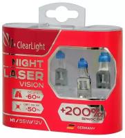 Лампа галогенная CLEARLIGHT NIGHT LASER VISION +200% 12V H1 55W 2 шт MLH1NLV200