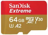 Карта памяти 64Gb - SanDisk Extreme Micro Secure Digital XC Class 10 UHS-I A2 C10 V30 U3 SDSQXAH-064G-GN6GN