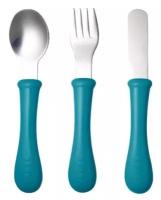 Beaba Set of 3 Cutlery Inox Набор детский - ложка, вилка, нож Blue