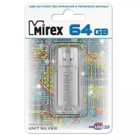 USB-накопитель Mirex 64GB, USB 2.0 (серебряный)