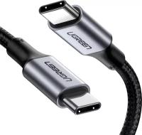 Кабель Ugreen USB C PD 100 Вт, в оплетке, цвет черный, 1 м (70427)