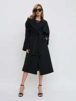 Пальто женское BrandStoff длинное, демисезонное, весеннее, пальто халат, с поясом, черный, 42