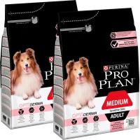 PRO PLAN ADULT DOG MEDIUM SENSITIVE SKIN для взрослых собак средних пород с чувствительной кожей с лососем и рисом (3 + 3 кг)