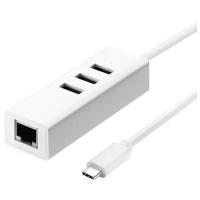 USB Type C -> Ethernet RJ-45 F Lan Card + USB 2.0-разветвитель на 3 порта, сетевой адаптер, белый