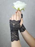 Кружевные митенки для девочек Senjorita/перчатки детские/черные перчатки к нарядному платью/карнавальные ажурные перчатки