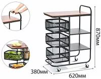 Кухонная тележка для хранения с 3 полками и 3 корзинами