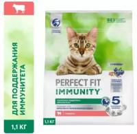 Perfect Fit Immunity корм для иммунитета кошек, говядина, семена льна, голубика, 1,1 кг