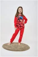 Пижама STYLELAND, брюки, лонгслив, рукава с манжетами, манжеты, брюки с манжетами, без карманов, пояс на резинке, размер 134, красный