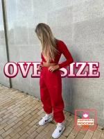 Джоггеры MOOD RED, красные спортивные штаны (оверсайз - Oversize ) женские и мужские большие, объемные