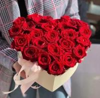 Букет "Сердце" Роза красная в коробке, красивый букет цветов, шикарный, цветы премиум