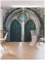 Шторы под лён JoyArty "Ворота готического собора", серия Oxford DeLux, 340х265 см
