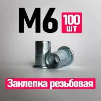 Заклепка вытяжная, Заклепка резьбовая. FIXIT. 6 x 15.5 мм. M6, 100 шт. Цилиндрическая, Стандартный борт