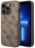 Чехол Guess PU 4G Double cardslot w Metal triangle logo Hard для iPhone 14 Pro, коричневый