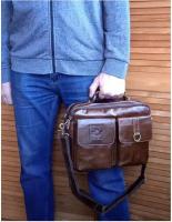 Кожаный портфель, коричневый цвет, вмещает формат А4