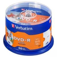 Диск DVD-R Verbatim 4,7Gb 16x Printable cake 50 шт. (43533)