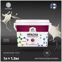 Краска акриловая Malare Professional №3 для стен и потолков матовая парное молоко 1 л 1.3 кг