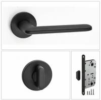Комплект ручек для дверей Puerto INAL_546-06_slim_B_UN, черный (ручка + завертка WC + магнитный замок)