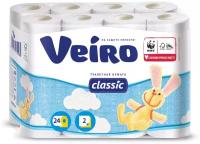 Туалетная бумага Veiro Classic 2 слоя, 24 рулона в упаковке, белая, без ароматизатора