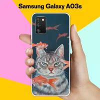 Силиконовый чехол на Samsung Galaxy A03s Кот на рыбалке / для Самсунг Галакси А03с