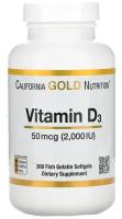 California Gold Nutrition, Витамин D3, 50 мкг (2000 МЕ), 360 мягких капсул из рыбного желатина