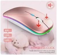 Мышь беспроводная c RGB-подсветкой, перезаряжаемая, Mouse/Беспроводная бесшумная мышь с подсветкой и аккумулятором, USB + Bluetooth 5.0 . Розовый