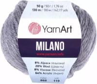 Пряжа Yarnart Milano серый (868), 8%альпака/20%шерсть/8%вискоза/64%акрил, 130м, 50г, 2шт