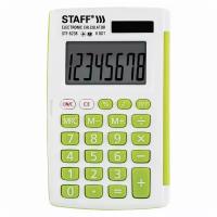 Калькулятор простой карманный маленький Staff Stf-6238 (104х63 мм), 8 разядов, двойное питание, Белый С Зелёными Кнопками, блистер
