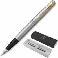 Ручка перьевая PARKER "Jotter Stainless Steel GT", корпус серебристый, позолота, синяя, 2030948