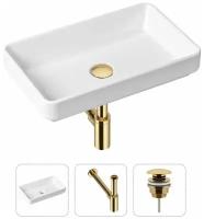 Комплект 3 в 1 Lavinia Boho Bathroom Sink 21520118: накладная фарфоровая раковина 55 см, металлический сифон, донный клапан