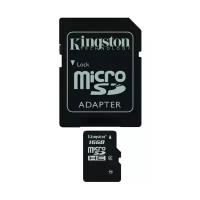 Карта памяти Kingston microSDHC 16 ГБ Class 4, R 4 МБ/с, адаптер на SD, черный