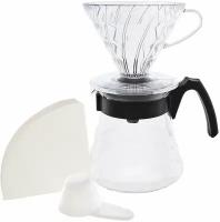 Кофейник HARIO V60 600мл c воронкой (пуровер) размер 02 для заваривания кофе, 40 фильтров