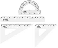 Набор чертежный Стамм малый размер (линейка 16 см, 2 треугольника, транспортир), прозрачный, бесцветный, европодвес