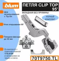 Петля BLUM CLIP TOP (70T9750TL+173L7100) вкладная без пружины для профильных дверей