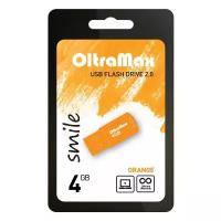 Флешка OltraMax, 4 Гб, USB 2.0, чт до 20 Мб/с, зап до 10 Мб/с, оранжевая