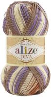 Пряжа Alize Diva Batik коричневый-сиреневый-молочный (7391), 100%микрофибра, 350м, 100г, 2шт