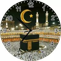 Часы Священная Кааба, настенные и настольные с подставкой, Оберег дома, настенные, D - 270 мм, из древесины, бесшумные, Святыня, подарок для мусульман