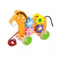 Каталка-игрушка Viga Лошадь с шестернями (50976), оранжевый