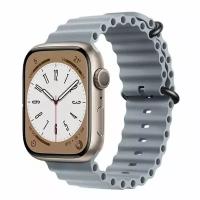 Ремешок для смарт-часов, фитнес-браслета Apple Watch Series 1 2 3 4 SE 5 6 7 8 силиконовый дайверский океан Ocean Band Эпл Вотч 38/40/41 мм, серый
