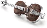 Серебряная женская брошь Скрипка 925 пробы с эмалью и фианитами, родированная DEWI