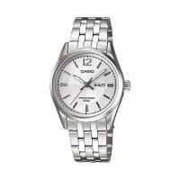 Наручные часы CASIO женские Collection LTP-1335D-7A кварцевые, водонепроницаемые, подсветка стрелок, серебряный, белый