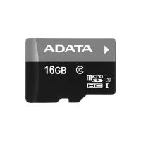 Карта памяти ADATA microSDHC 16 ГБ Class 10, V10, A1, UHS Class 1, адаптер на SD, 1 шт., черный