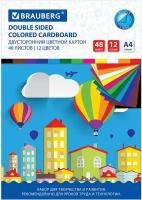 Цветной картон формата А4 тонированный в массе для творчества, набор 48 листов, 12 цветов, склейка, 180 г/м2, Brauberg